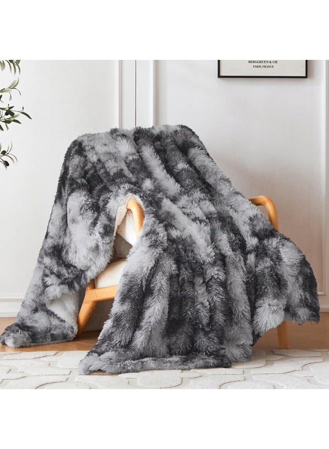 cOOva Ultra Soft Faux Fur Twin Blanket – Fuzzy Fluffy Cozy Microfiber Blankets, Warm Thick Plush Sherpa Fleece Throw Blanket for Couch,Bed,Sofa,Ideal Gift for Women.(Tie Dye Grey, 60"x80") - Image 1