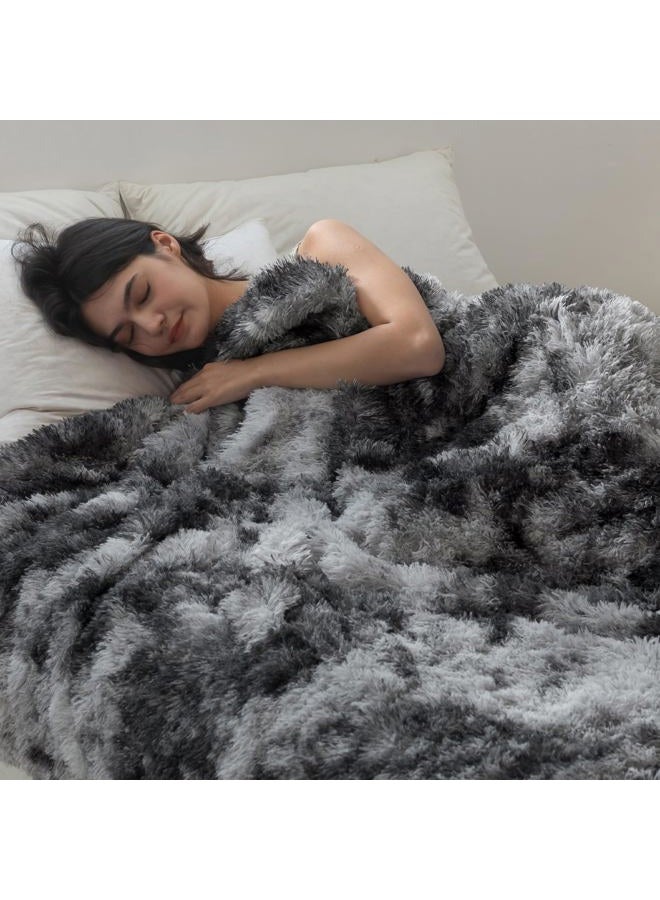 cOOva Ultra Soft Faux Fur Twin Blanket – Fuzzy Fluffy Cozy Microfiber Blankets, Warm Thick Plush Sherpa Fleece Throw Blanket for Couch,Bed,Sofa,Ideal Gift for Women.(Tie Dye Grey, 60"x80") - Image 3