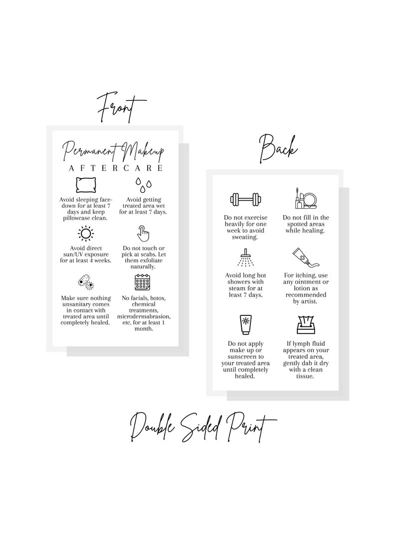 Lashicorn Permanent Makeup PMU aftercare Instructions Minimalist | 50 pk 2 x 3.5” business cards Makeup Artist Tattoo Microblading, Lip Blushing, Eyeliner Client Cards How To Care for White and black Simple  - Image 3