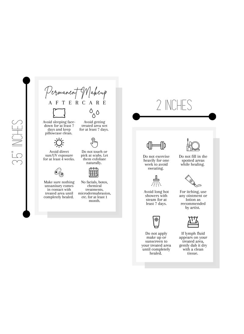 Lashicorn Permanent Makeup PMU aftercare Instructions Minimalist | 50 pk 2 x 3.5” business cards Makeup Artist Tattoo Microblading, Lip Blushing, Eyeliner Client Cards How To Care for White and black Simple  - Image 2