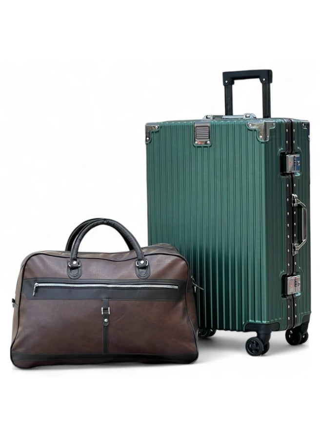 ZAAPPY Aluminum Framed Check In Luggage – Zipperless 24 inch Suitcase with 20-25 KG Capacity, Secured Lock & 8 Spinner Wheels – Durable PU Duffle Bag Combo - Image 1
