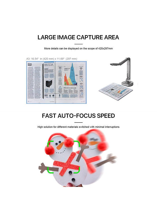 Generic - USB 2-in-1 Document Camera & Book Scanner Webcam with Auto Focus 8 Mega-pixel High-Definition Max. A3 Scanning Size LED Light - Image 1