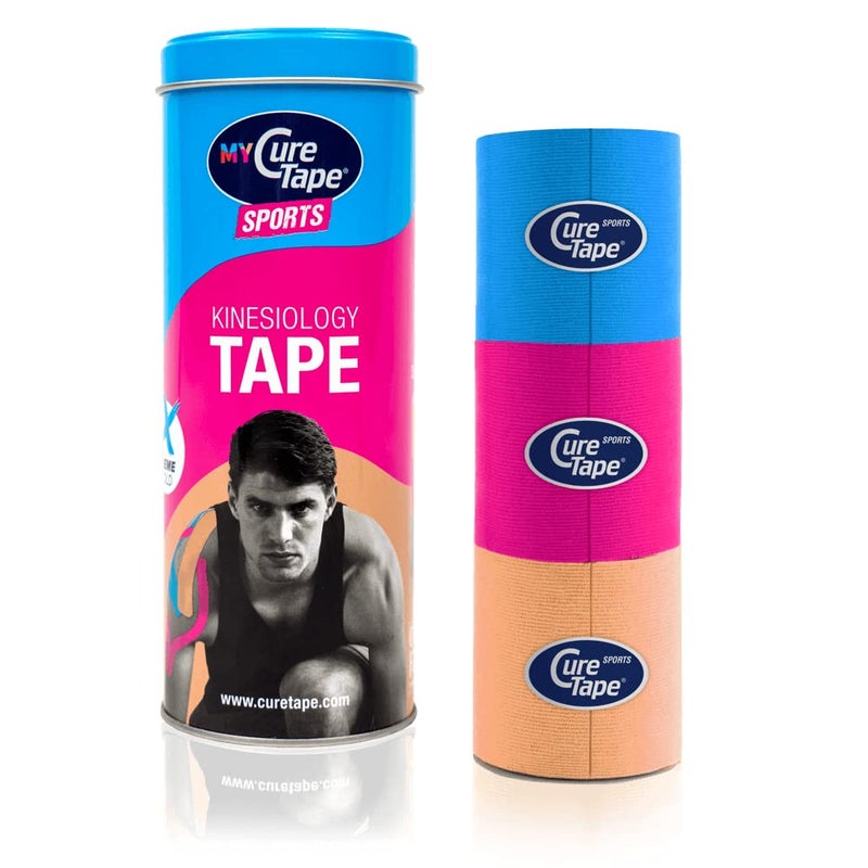 CureTape Sports Kinesiology Tape for Muscle Joint Pain Elastic Therapeutic Tape Waterproof Athletic Tape Medical K Tape 25 Stronger Adhesion Blue Pink Beige 2inx8ft Pack of 3