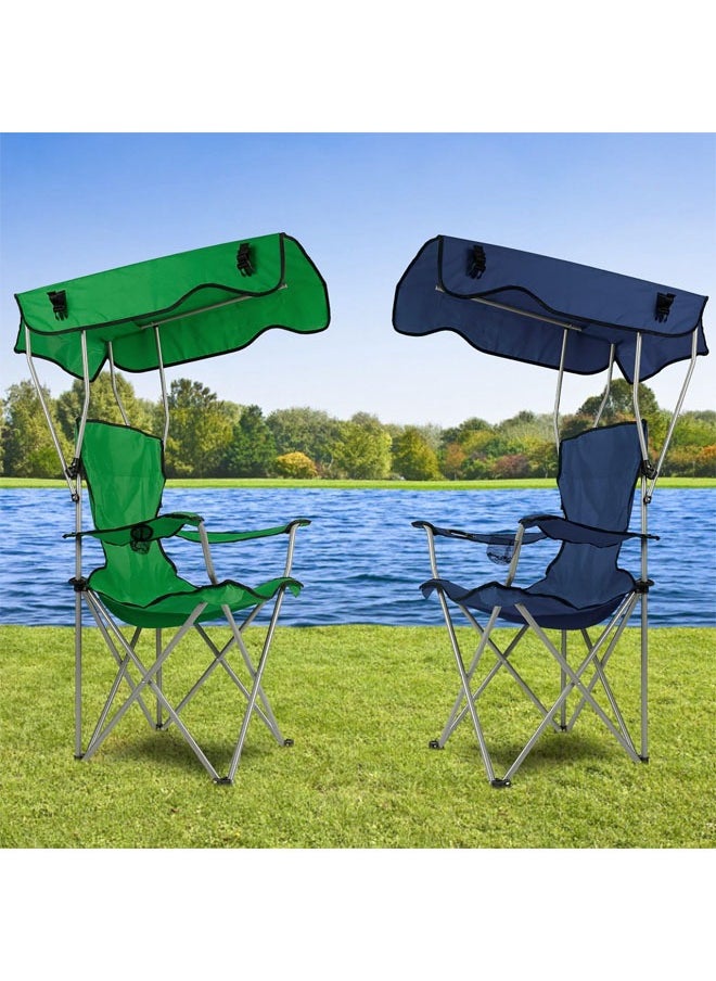 Hihonor - Camping Chair with Canopy, Outdoor Folding Lounge Chair with Adjustable Sun Shade & Cup Holder, Portable Camping Recliner for Camp, Beach, Outdoor Sports, Navy Blue - Image 1