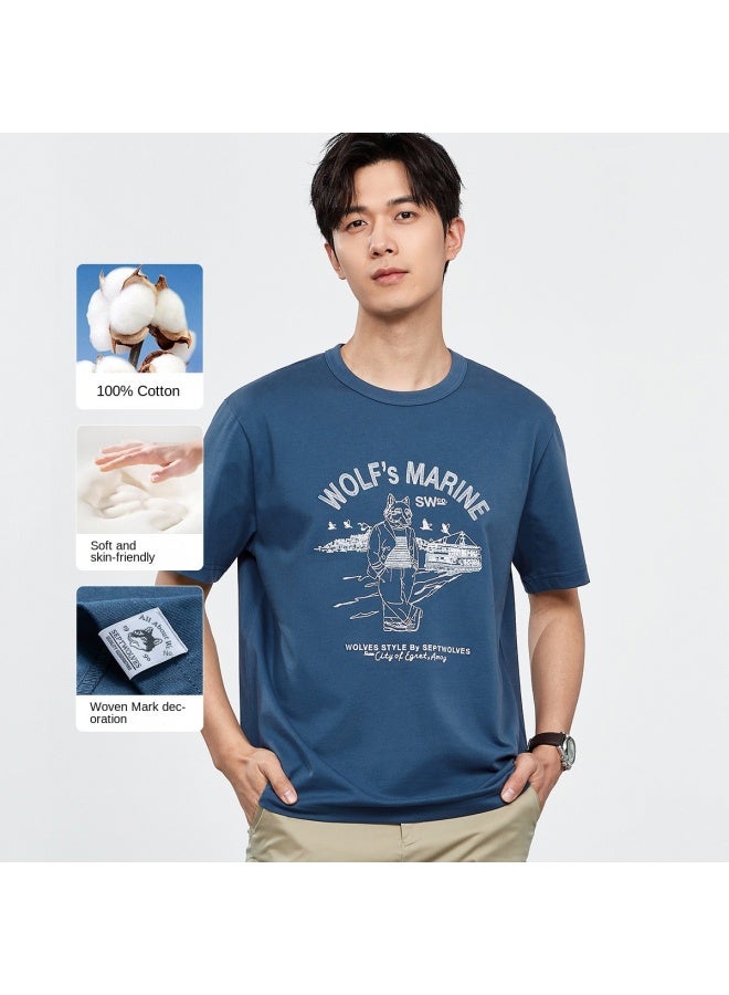Septwolves Cotton】summer Fashion Versatile Printed Round Neck Short-sleeve T-shirt - Image 2