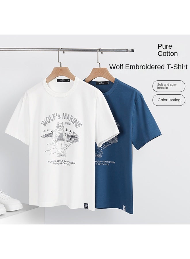 Septwolves Cotton】summer Fashion Versatile Printed Round Neck Short-sleeve T-shirt - Image 3