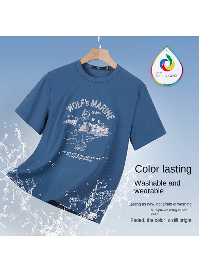 Septwolves Cotton】summer Fashion Versatile Printed Round Neck Short-sleeve T-shirt - Image 5