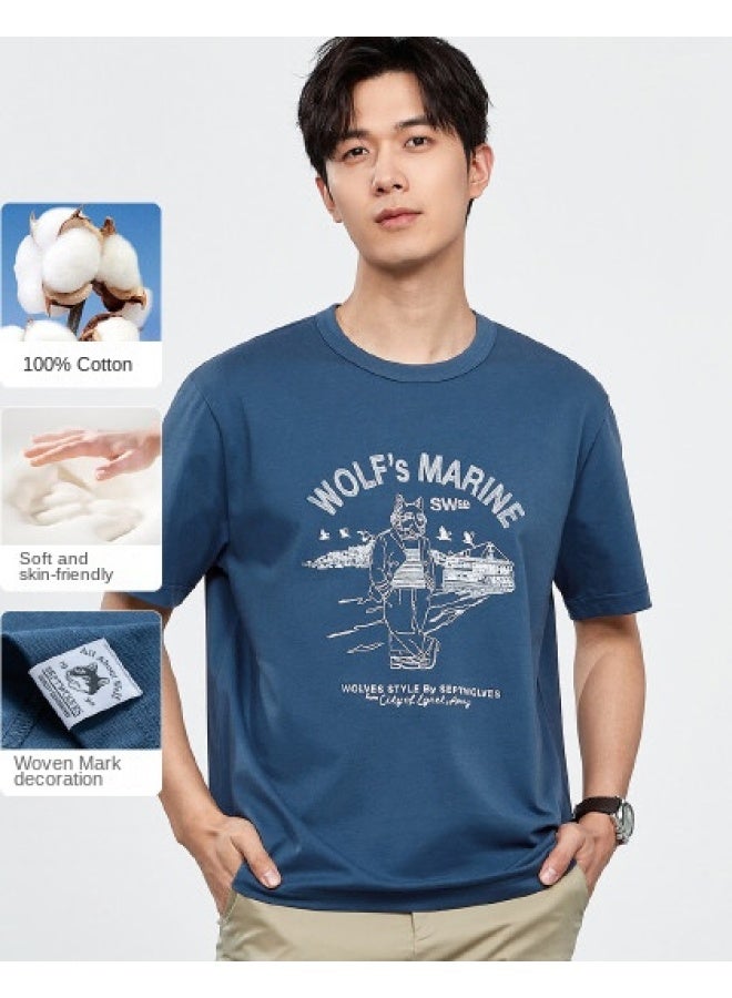 Septwolves Cotton】summer Fashion Versatile Printed Round Neck Short-sleeve T-shirt - Image 1