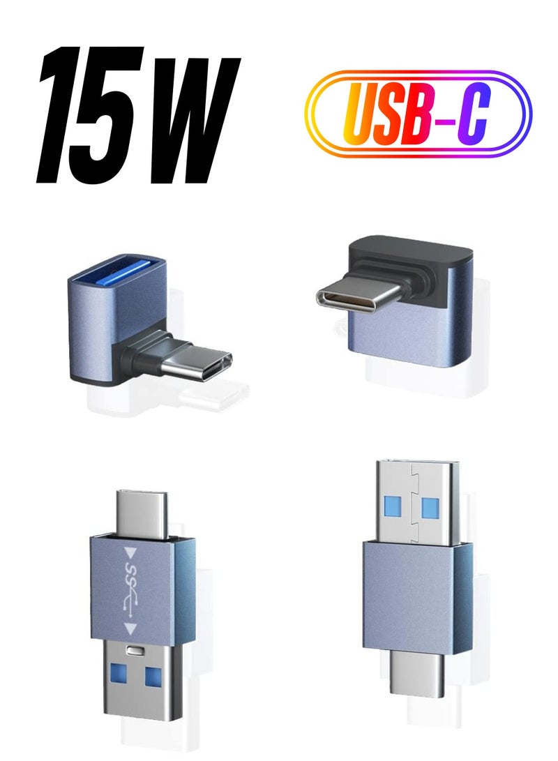 SYOSI USB to USB C Adapter 4 Pack, 90 Degree Up & Down USB C Male to USB A Female Adapter, USB C Male to USB 3.1 Male OTG Adapter Converter for Mobile Phones, Laptop, Computers and More Type C Devices - Image 1