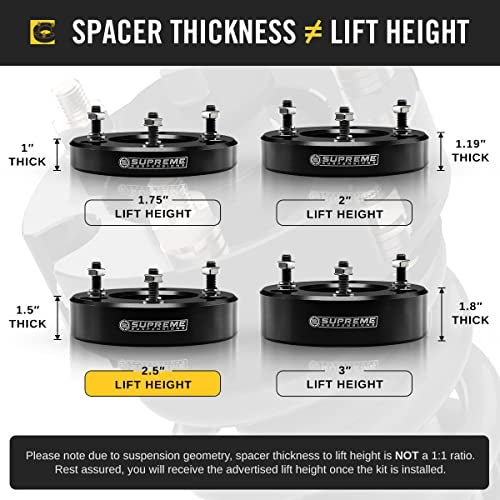 Supreme Suspensions - 2.5" Front Leveling Kit for 2007-2024 Chevy Silverado 1500 and GMC Sierra 1500 2WD/4WD - T6 Billet Aluminum Strut Spacers Lift Kit (Silver) - Image 3