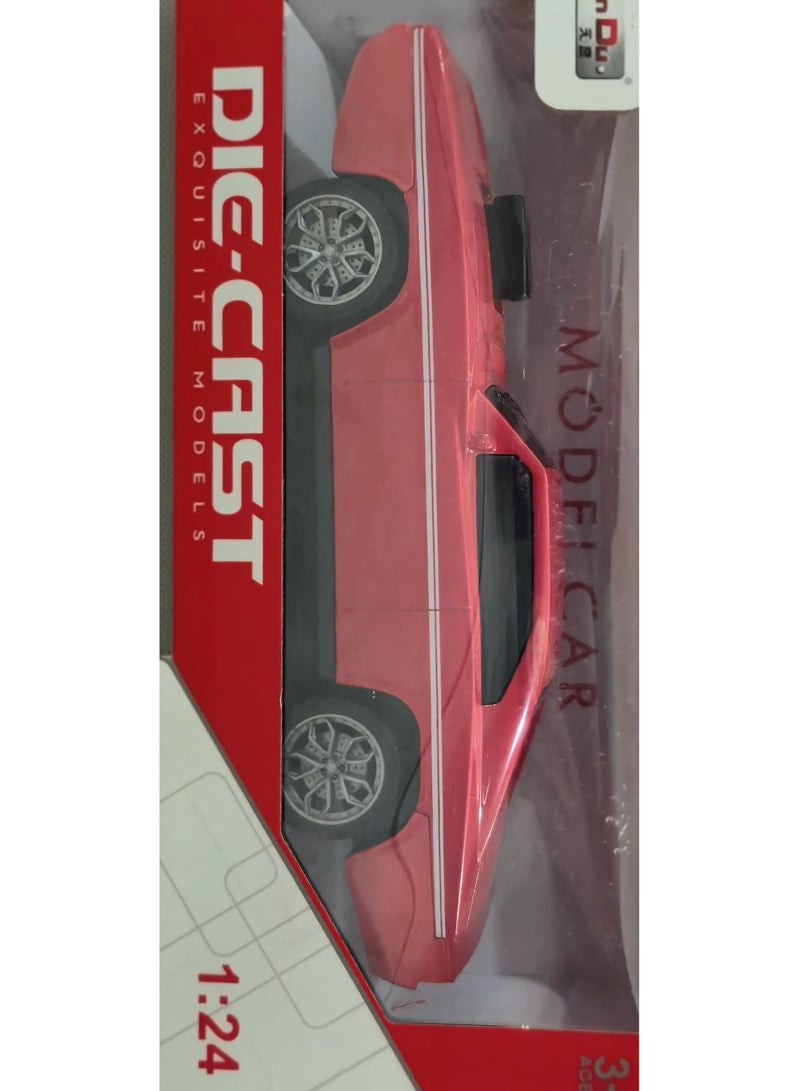 Tian Du 1:24 Scale Dodge Challenger Diecast Model Car – Pull Back Alloy Toy, Red with White Stripes - Image 5