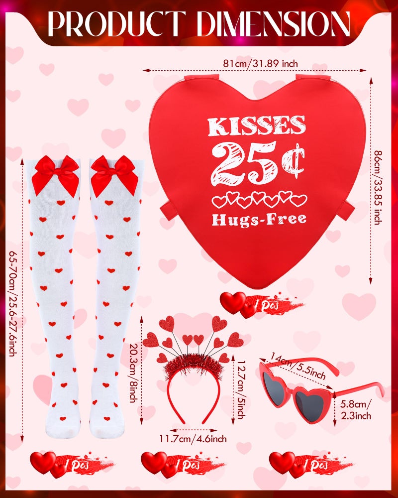 Maiteenly 4 Pcs Valentine Costume Accessory Set Heart Costume for Women Men with Sunglasses Stockings Headband Red Tunic Adult Outfits for Anniversary Birthday - Image 2