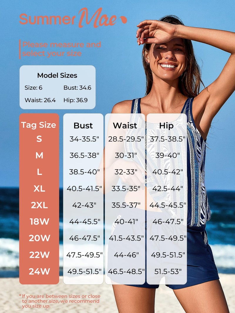 Summer Mae Blouson Women's Tankini Swimsuits Tummy Control Modest 2026 Two Piece with Sporty Pockets Bathing Suits Indigo Tribal Medium - Image 5