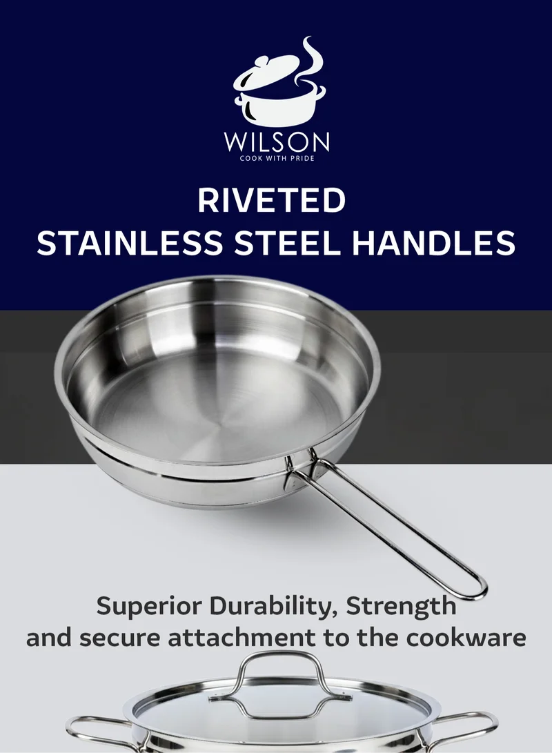 Wilson Elegance Stainless Steel 9-Piece Cookware Set - Casserole, Fry Pan Heavy Duty With Stainless Steel Handle Gas Stovetops Compatible For Family Meals
