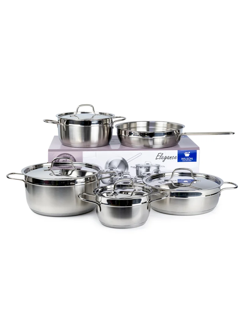 Wilson Elegance Stainless Steel 9-Piece Cookware Set - Casserole, Fry Pan Heavy Duty With Stainless Steel Handle Gas Stovetops Compatible For Family Meals
