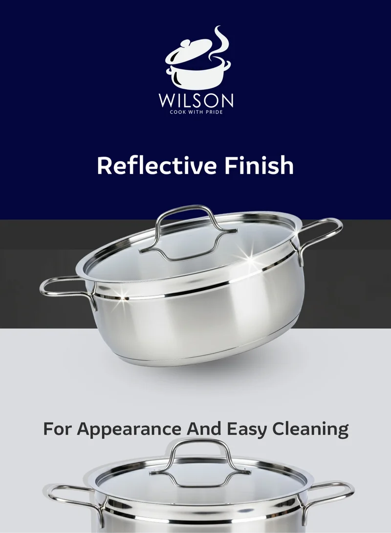 Wilson Elegance Stainless Steel 9-Piece Cookware Set - Casserole, Fry Pan Heavy Duty With Stainless Steel Handle Gas Stovetops Compatible For Family Meals