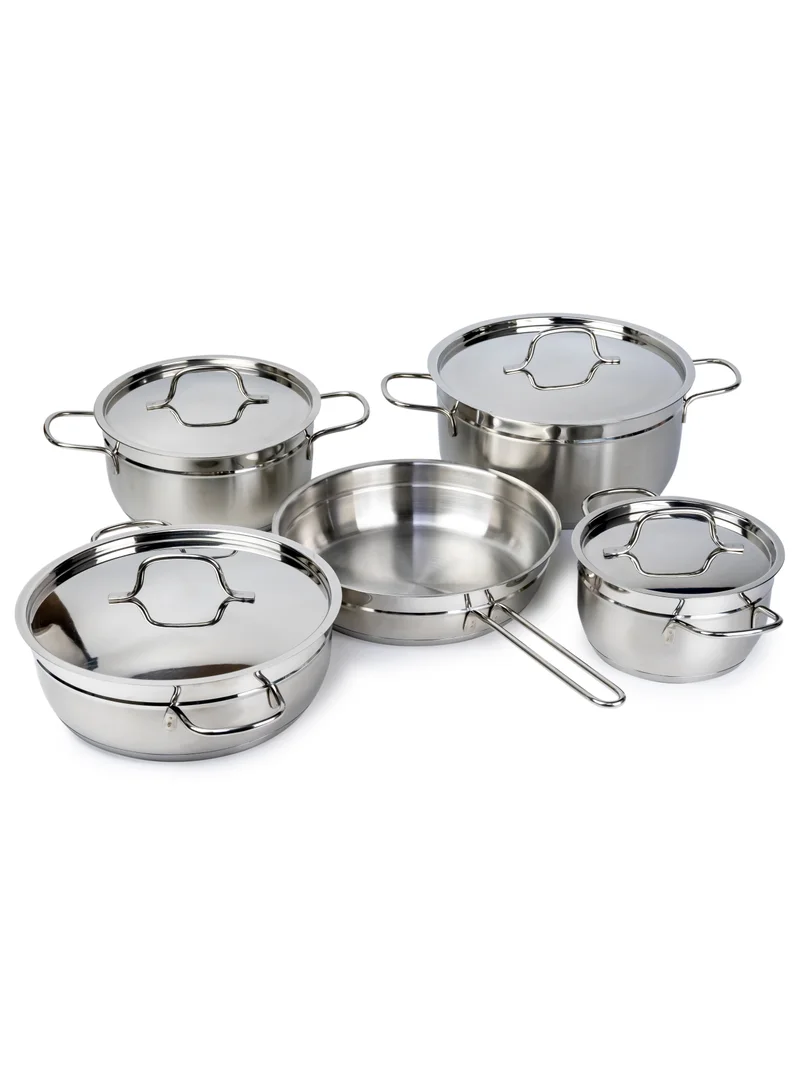Wilson Elegance Stainless Steel 9-Piece Cookware Set - Casserole, Fry Pan Heavy Duty With Stainless Steel Handle Gas Stovetops Compatible For Family Meals