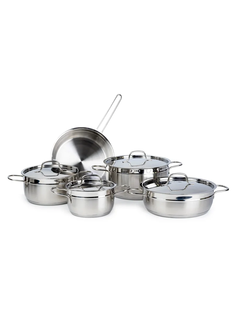 Wilson Elegance Stainless Steel 9-Piece Cookware Set - Casserole, Fry Pan Heavy Duty With Stainless Steel Handle Gas Stovetops Compatible For Family Meals