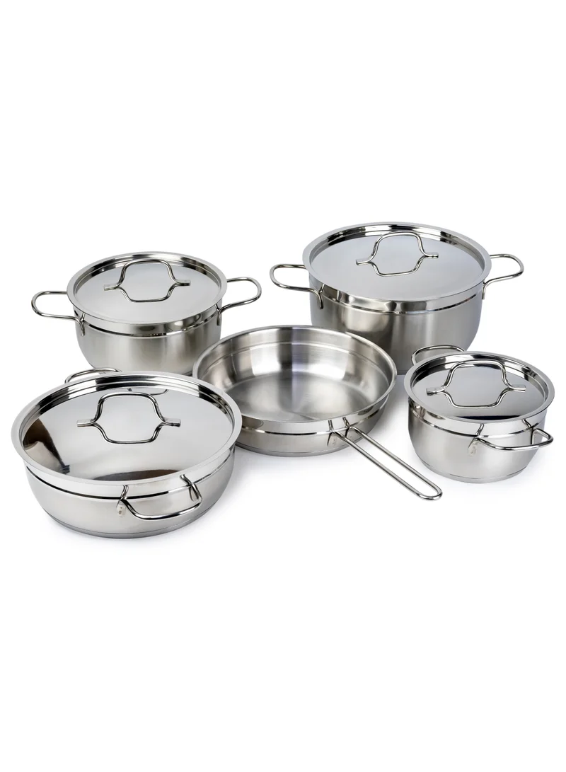 Wilson Elegance Stainless Steel 9-Piece Cookware Set - Casserole, Fry Pan Heavy Duty With Stainless Steel Handle Gas Stovetops Compatible For Family Meals