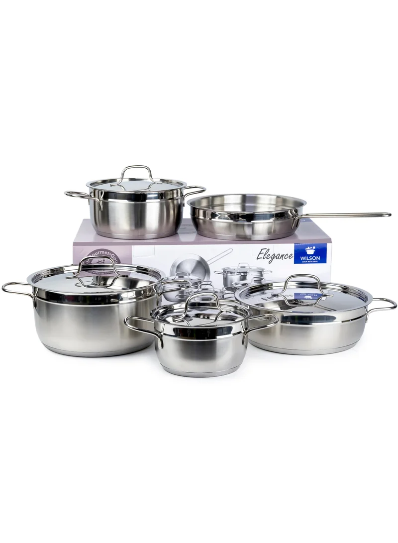 Wilson Elegance Stainless Steel 9-Piece Cookware Set - Casserole, Fry Pan Heavy Duty With Stainless Steel Handle Gas Stovetops Compatible For Family Meals