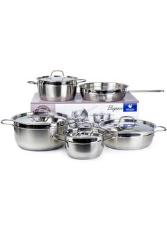 Wilson Elegance Stainless Steel 9-Piece Cookware Set - Casserole, Fry Pan Heavy Duty With Stainless Steel Handle Gas Stovetops Compatible For Family Meals  - Image 3
