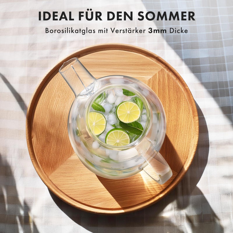 EDELHAUS EDELHAUS® Water Carafe / Glass Carafe with Lid 1.5 Litres - Also as a Teapot Glass with Strainer Insert - Robust Carafe Glass Jug with Bamboo Lid - Water Jug, Glass Jug, Water Jug with Saucer  - Image 4