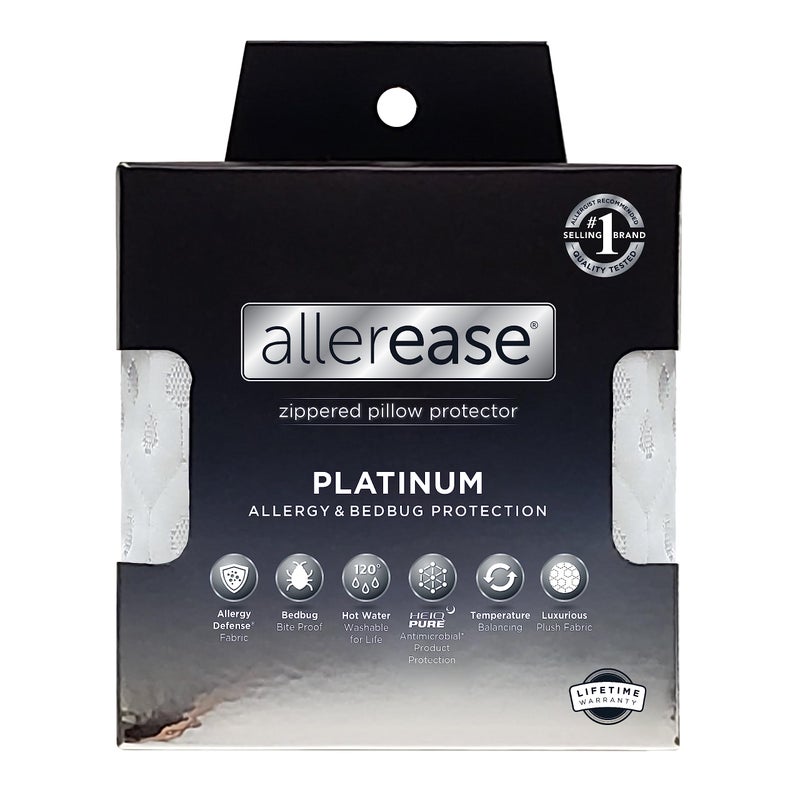 Aller-Ease حامي الوسادة من AllerEase Platinum ضد الحساسية، مقاوم للجسيمات، متوازن في درجة الحرارة، قماش فخم قابل للغسل في الغسالة، مقاوم لعضات بق الفراش، متين، بسحاب، حجم كينغ، أبيض - Image 1