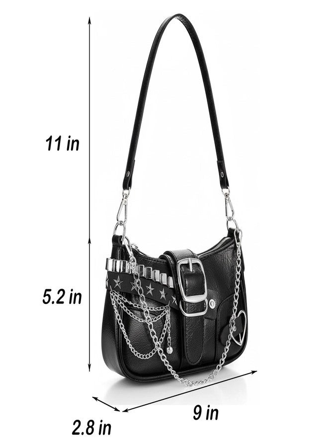 حقائب يد نسائية من حقبة الألفية الجديدة - حقيبة كتف بنقشة نجوم عتيقة، حقيبة يد بنمط قوطي بانك من حقبة الألفية الجديدة، حقائب يد عصرية بتصميم ريترو للنساء، حقيبة كروس بودي من حقبة الألفية الجديدة (أسود) - Image 4