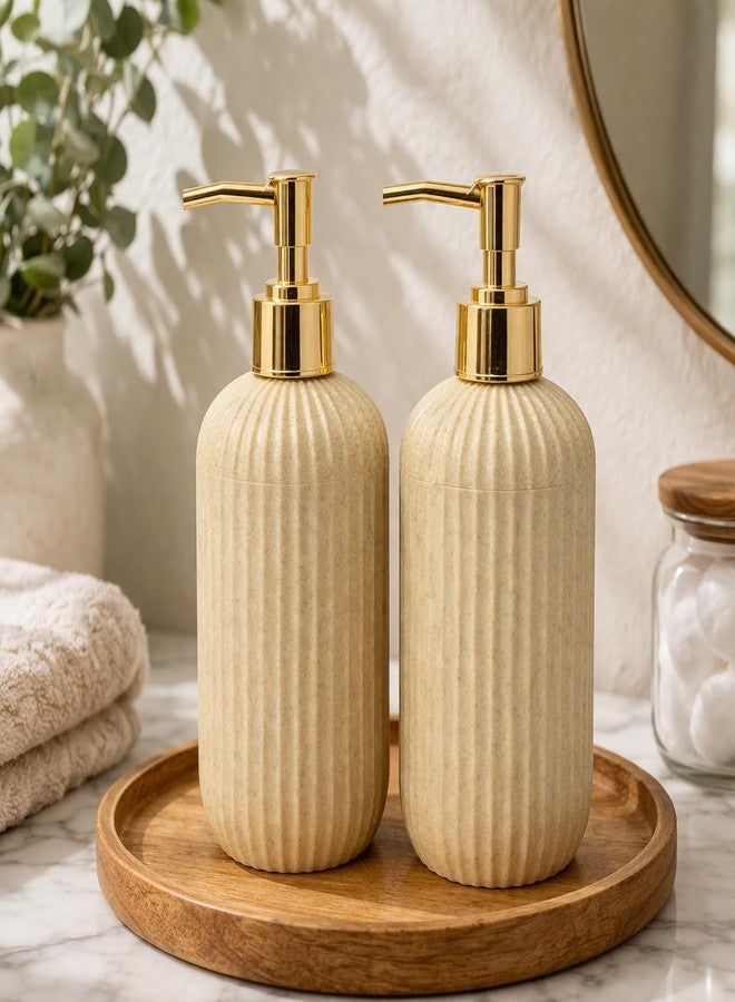 LAGET® 300ml Soap Dispenser for Wash Basin - Ribbed Design with Gold Nozzle | Kitchen and Bathroom Accessories Items | Refillable Handwash Dispenser Bottle- Set of 2 (Peach) - Image 1