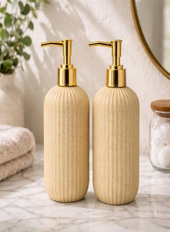 LAGET® 300ml Soap Dispenser for Wash Basin - Ribbed Design with Gold Nozzle | Kitchen and Bathroom Accessories Items | Refillable Handwash Dispenser Bottle- Set of 2 (Peach) - Image 2