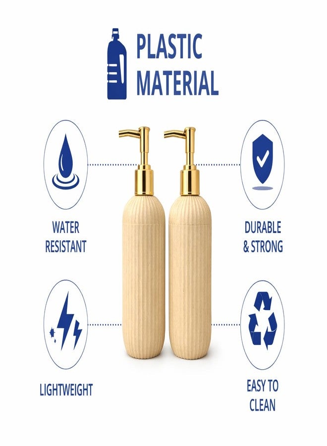 LAGET® 300ml Soap Dispenser for Wash Basin - Ribbed Design with Gold Nozzle | Kitchen and Bathroom Accessories Items | Refillable Handwash Dispenser Bottle- Set of 2 (Peach) - Image 5