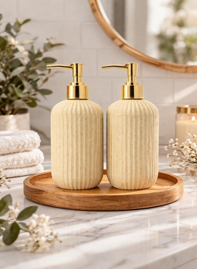 LAGET® 300ml Soap Dispenser for Wash Basin - Ribbed Design with Gold Nozzle | Kitchen and Bathroom Accessories Items | Refillable Handwash Dispenser Bottle- Set of 2 (Peach) - Image 3