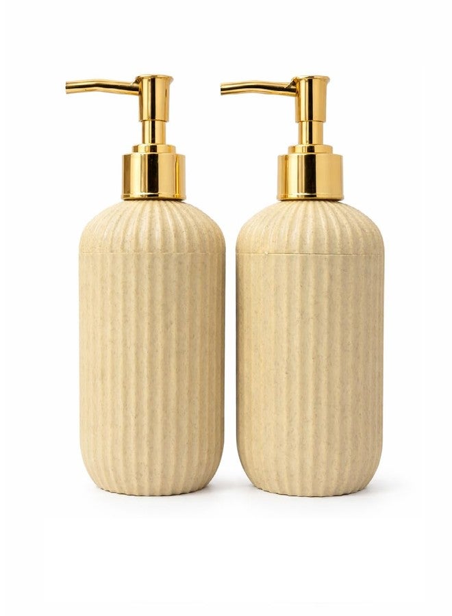 LAGET® 300ml Soap Dispenser for Wash Basin - Ribbed Design with Gold Nozzle | Kitchen and Bathroom Accessories Items | Refillable Handwash Dispenser Bottle- Set of 2 (Peach) - Image 4