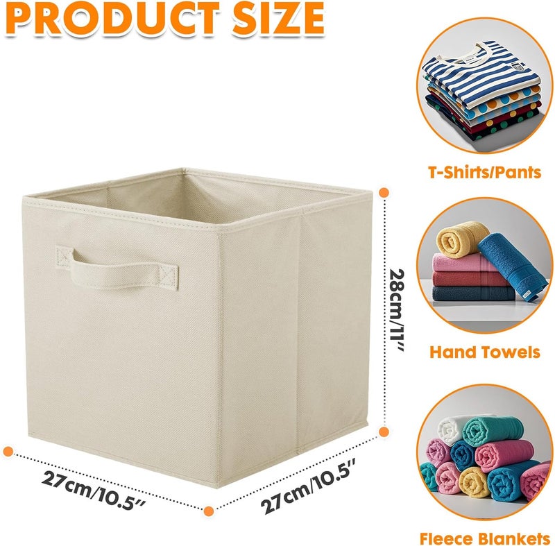 PowerKing Fabric Storage Box Organiser 6 Foldable Storage Container Storage Box, Cube, Beige - Image 5