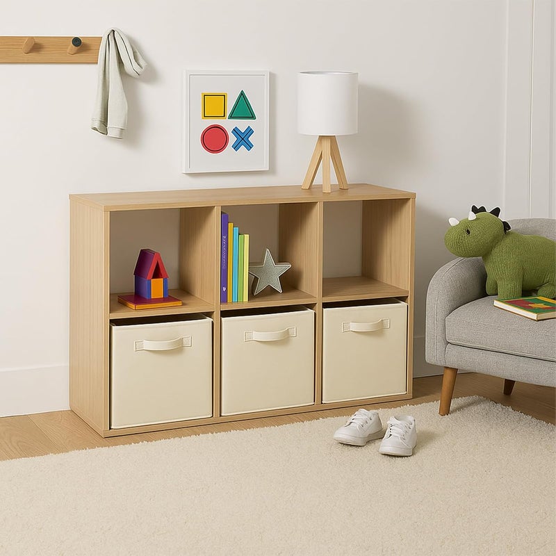 PowerKing Fabric Storage Box Organiser 6 Foldable Storage Container Storage Box, Cube, Beige - Image 4
