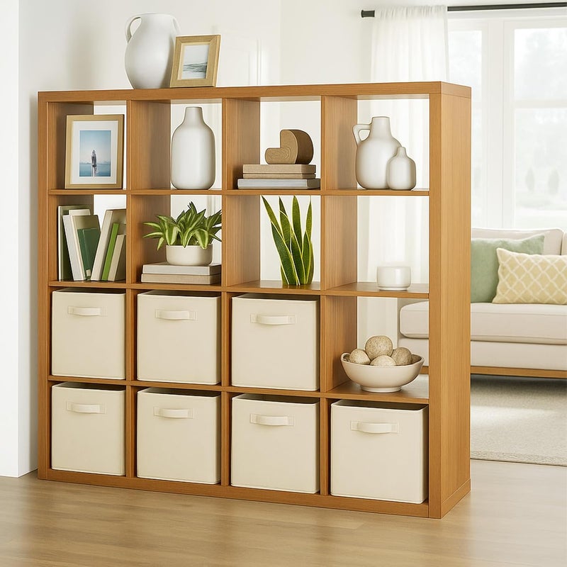 PowerKing Fabric Storage Box Organiser 6 Foldable Storage Container Storage Box, Cube, Beige - Image 2