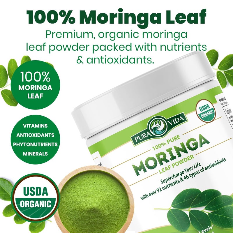 PURA VIDA MORINGA Powder Organic Single Origin - Premium 100% Leaf Powder, USDA Organic Moringa Oleifera, Moringa Leaf Powder - Perfect for Smoothies & Recipes. 8 oz. - Image 3