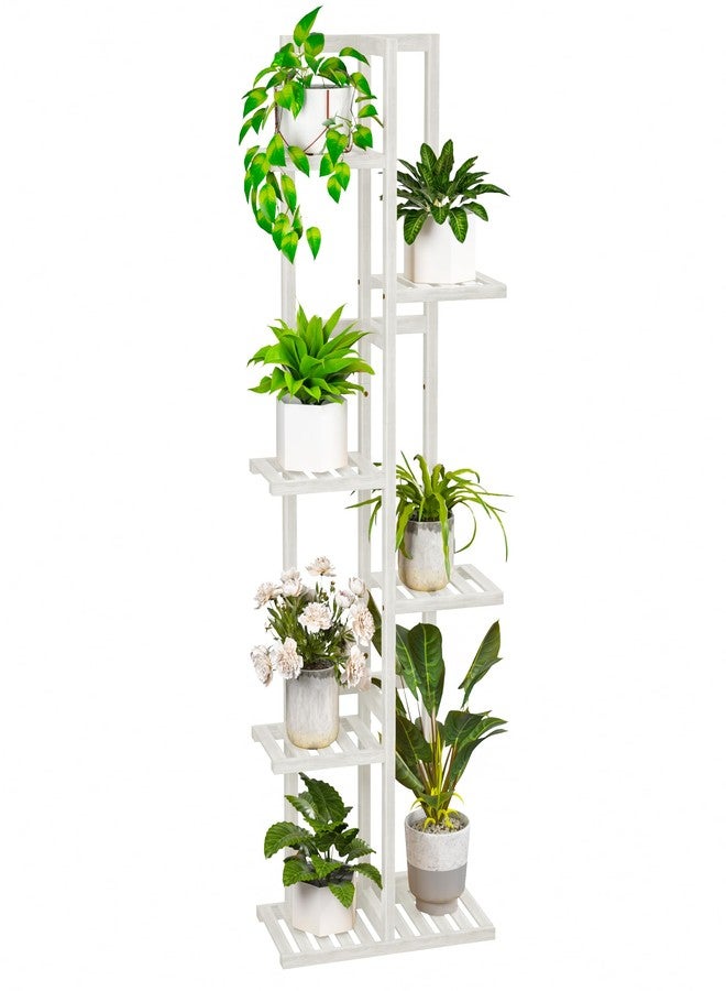 ROMGUAR CRAFT 6 Tier Bamboo Plant Stand Indoor, Wood Tall Flower Holder Corner Tiered Plant Shelf for Multiple Plants (White) - Image 1