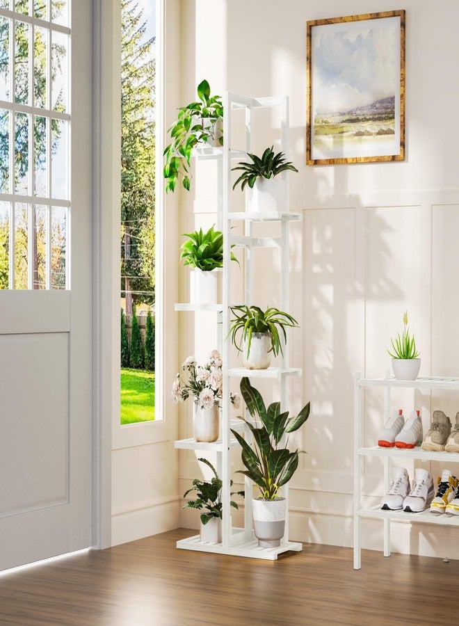 ROMGUAR CRAFT 6 Tier Bamboo Plant Stand Indoor, Wood Tall Flower Holder Corner Tiered Plant Shelf for Multiple Plants (White) - Image 2
