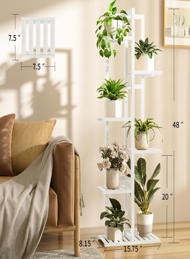 ROMGUAR CRAFT 6 Tier Bamboo Plant Stand Indoor, Wood Tall Flower Holder Corner Tiered Plant Shelf for Multiple Plants (White) - Image 3