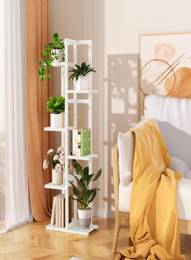 ROMGUAR CRAFT 6 Tier Bamboo Plant Stand Indoor, Wood Tall Flower Holder Corner Tiered Plant Shelf for Multiple Plants (White) - Image 4