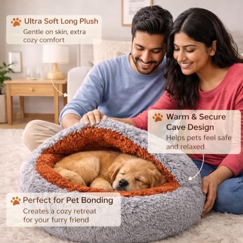 ZEXSAZONE Ultra Soft Plush Pet Bed for Dogs, Puppy & Cats | Warm Cozy Round Dog Bed with Anti-Slip Base | Washable | Color - Grey, Size - XS = Extra Small (55X55X14 CM) - Image 2