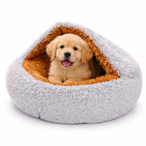 ZEXSAZONE Ultra Soft Plush Pet Bed for Dogs, Puppy & Cats | Warm Cozy Round Dog Bed with Anti-Slip Base | Washable | Color - Grey, Size - XS = Extra Small (55X55X14 CM) - Image 1