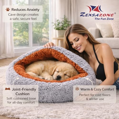 ZEXSAZONE Ultra Soft Plush Pet Bed for Dogs, Puppy & Cats | Warm Cozy Round Dog Bed with Anti-Slip Base | Washable | Color - Grey, Size - XS = Extra Small (55X55X14 CM) - Image 5