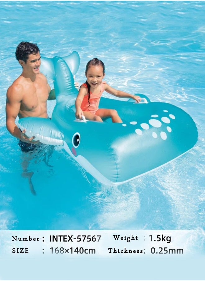 INTEX Giant Inflatable Blue Whale Ride-On Toy – 168cm Water Float for Kids with Safety Handles  - Image 2