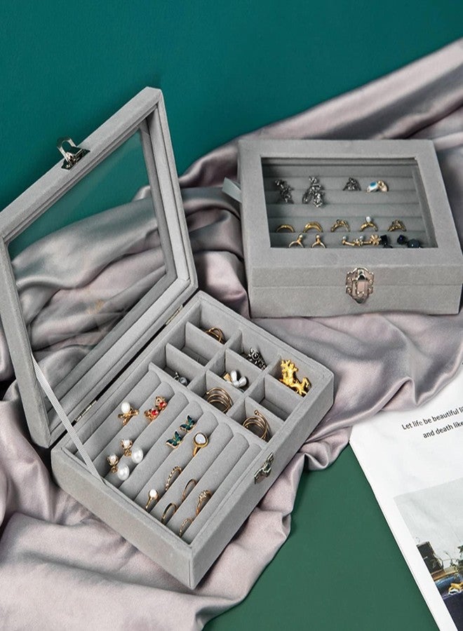 PRYFIL Jewelry Organizer Jewelry Box, Earring Organizer Ring Bracelet Holder Travel Jewelry Case, Velvet Stackable Necklace Dishes Display Trays Closet Storage, Clear Lid (Multicolor) - Image 3