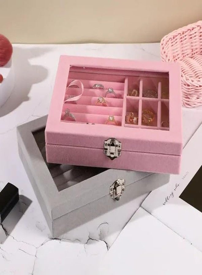 PRYFIL Jewelry Organizer Jewelry Box, Earring Organizer Ring Bracelet Holder Travel Jewelry Case, Velvet Stackable Necklace Dishes Display Trays Closet Storage, Clear Lid (Multicolor) - Image 5