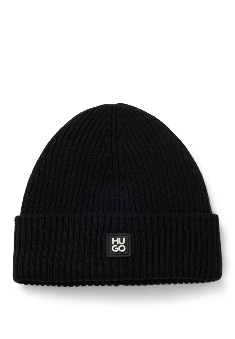 هوجو Virgin-wool beanie hat with stacked logo