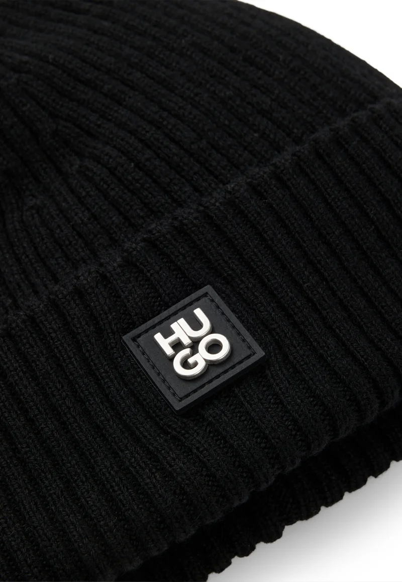هوجو Virgin-wool beanie hat with stacked logo