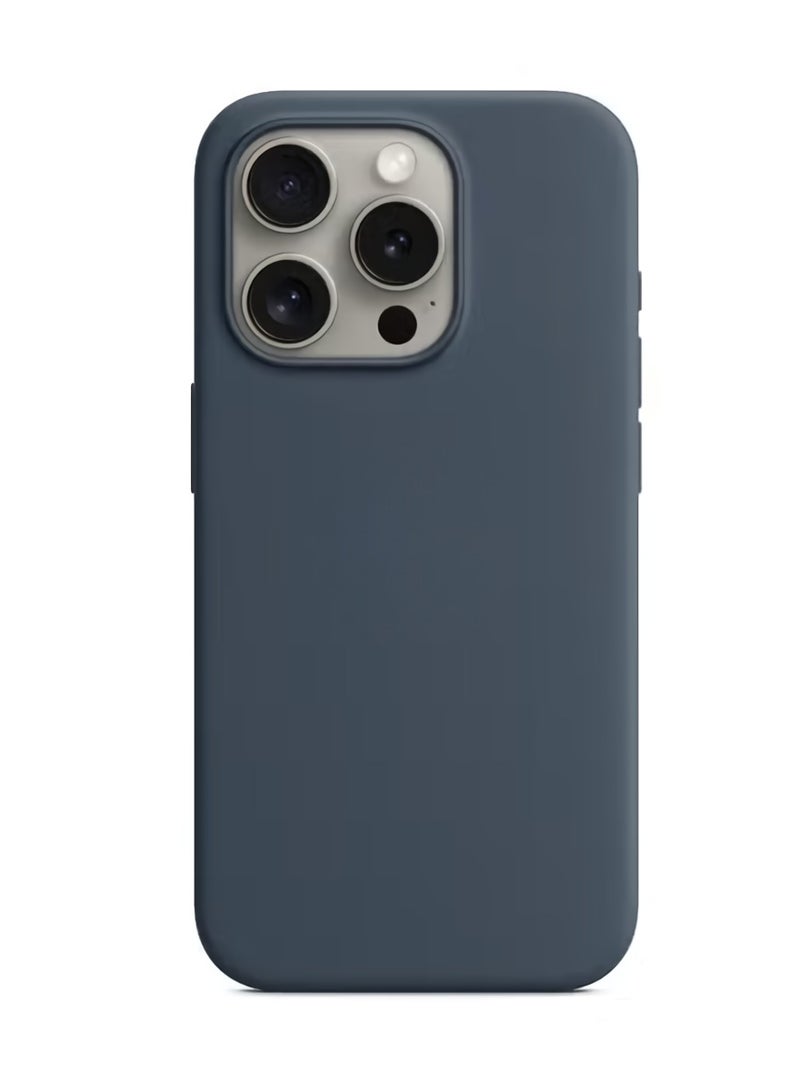 ارواق جراب سيليكون مغناطيسي لهاتف iPhone، جراب سيليكون متين مع Magsafe، جراب حماية ناعم ومريح لهاتف iPhone 15 Pro، (لون أزرق عاصف)